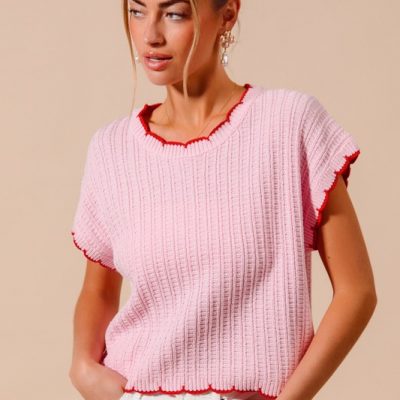 Textured Light Weight Sweater Dolman Top - Blush/Red