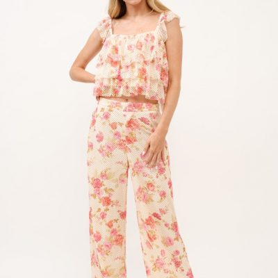 Tiered Ruffled Floral Fishnet Top - Multi
