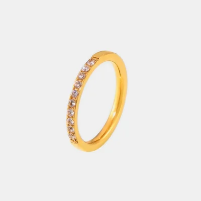 Titanium Steel Inlaid Zircon Ring - Gold