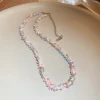 Titanium Steel Rice Bead Necklace - Pink Purple