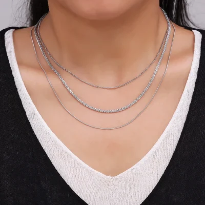 Titanium Steel Three-Layered Necklace - Silver