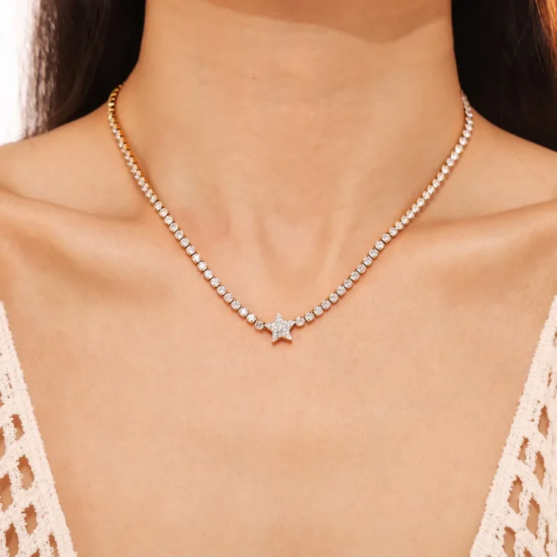 Titanium Steel Zircon Star Necklace - Gold