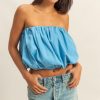 Trendy Strapless Bubble Top - Blue