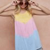 Triblend Knit Color Block Halter Neck Top - Yellow/Pink/Blue
