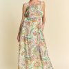 Tropical Boho Printed Detail Cut Out Maxi Dress - Orange Mint