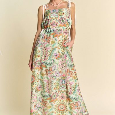 Tropical Boho Printed Detail Cut Out Maxi Dress - Orange Mint