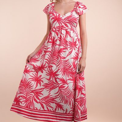 Tropical Printed Midi Summer Boho Dress - Tomato Mix
