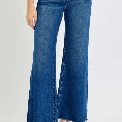 Tummy Control High Rise Wide Leg Jeans - Dark
