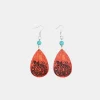 Turquoise Wooden Pumpkin Teardrop Earrings - Silver