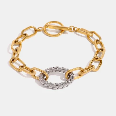 Two-Tone Stainless Steel Chain Bracelet - Gold
