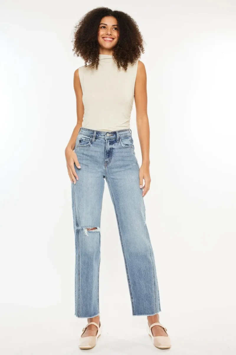 Ultra High Rise Distressed Straight Jeans - Medium