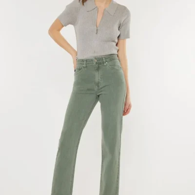 Ultra High Rise Straight Jeans - Olive