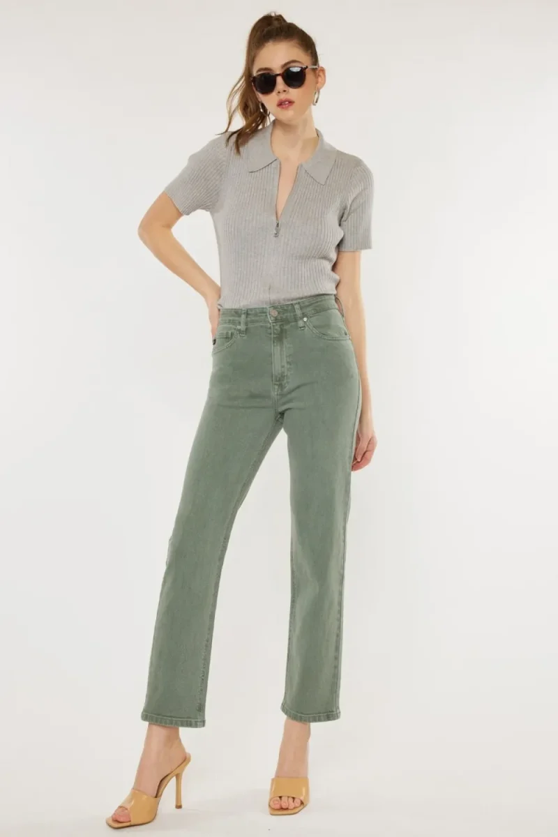 Ultra High Rise Straight Jeans - Olive