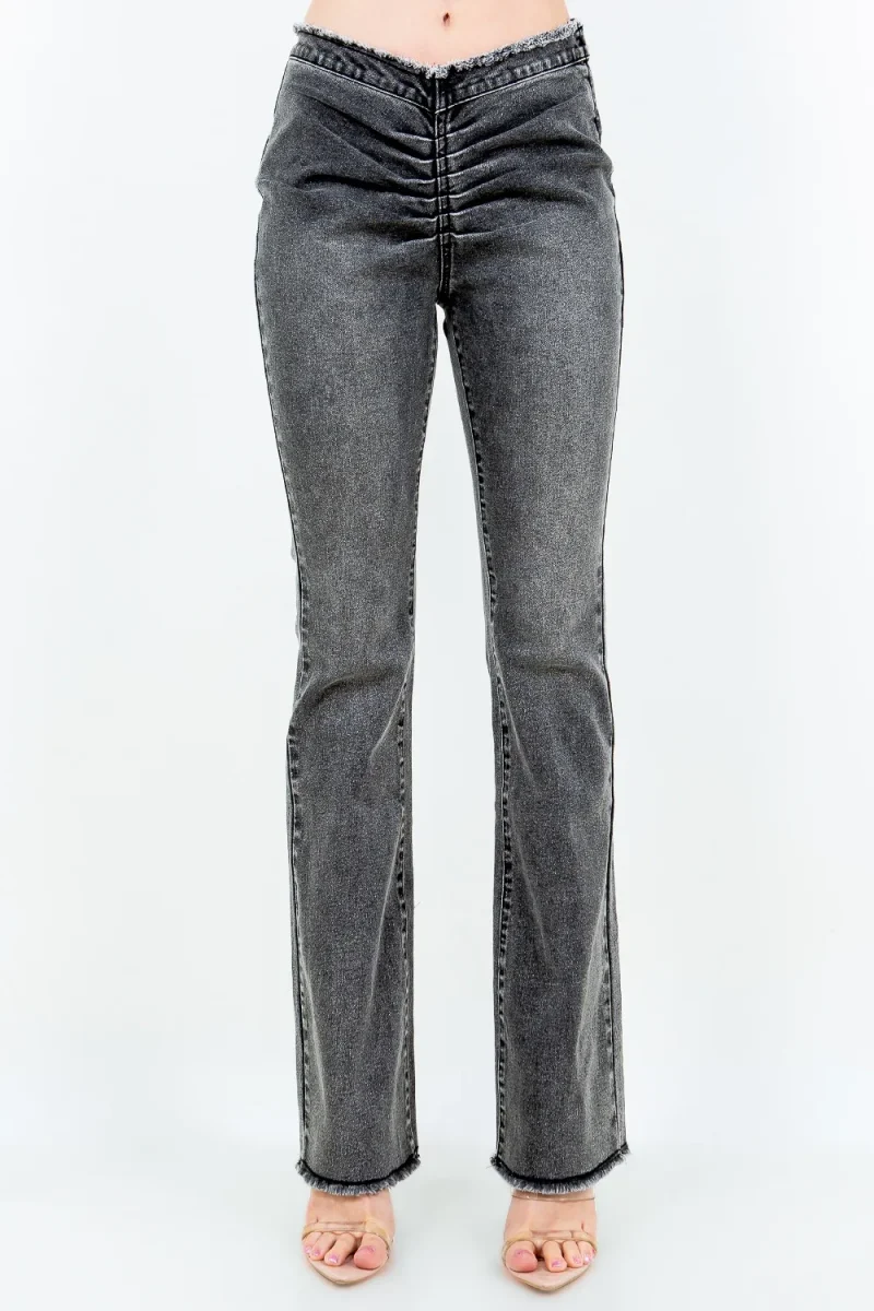 V-Cut Ruched Flare Pants - Black
