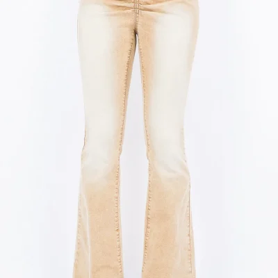 V-Cut Ruched Flare Pants - Tan