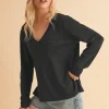 V-Neck Long Sleeve Top - Black