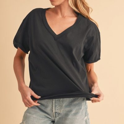 V-Neck Short Sleeve T-Shirt - Black