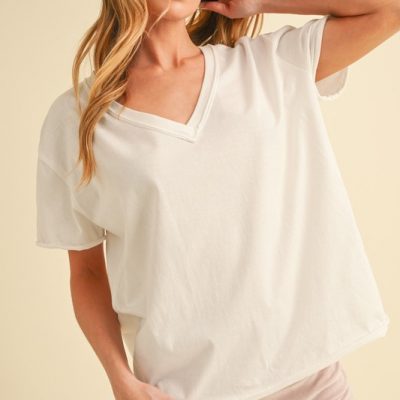 V-Neck Short Sleeve T-Shirt - White