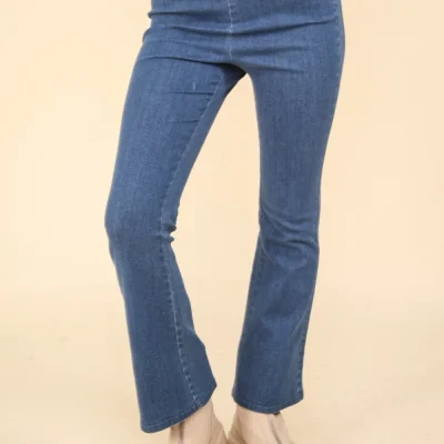 Washed Denim Stretchy Crossover Waist Leggings - Indigo