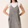 Washed Patch Pocket Mini Cami Denim Dress - Gray
