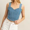 Washed Sweetheart Neck Wide Strap Denim Tank - Light