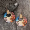 Wooden Flower Round Shape Earrings - Orange