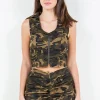 Zip Up Camo Crop Denim Vest - Olive Camo
