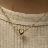 Zircon Heart Pendant Necklace - Gold