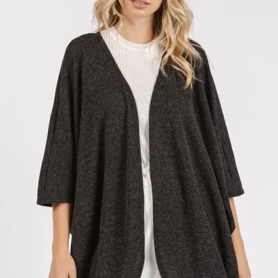 Open Front Batwing Sleeve Cardigan - Black