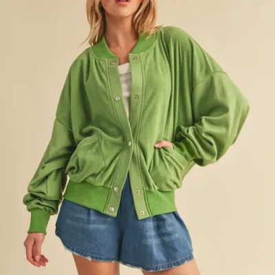 Snap Down Drop Shoulder Brushed Jacket - Lime