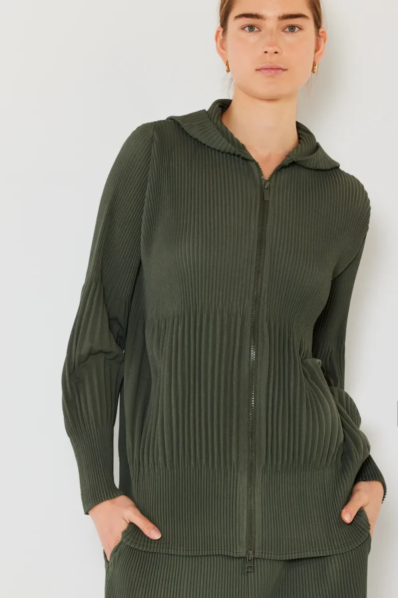 Pleated Unisex Plisse Jacket with 2 Way Zipper - Army Green