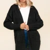Stripe Textured Open Front Cardigan with Pockets - Black