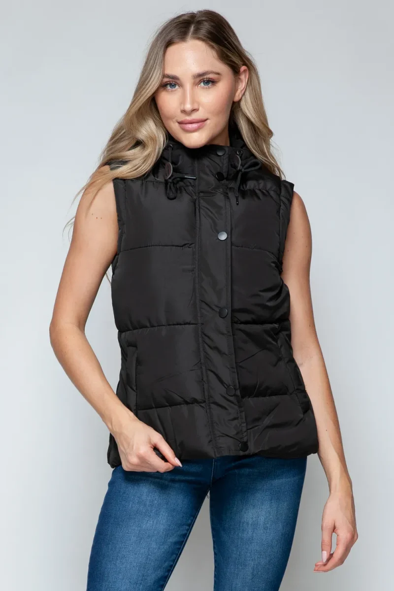Snap and Zip Closure Hooded Vest - Midnight/Black