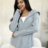 Full Size Ribbed Zip Up Drawstring Hooded Jacket - H.Grey