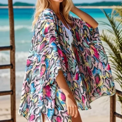 Full Size Multi Color Snake Open Cardigan Plus Size - Multi