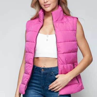 Zip Up Turtleneck Vest with Pockets - Rose Violet