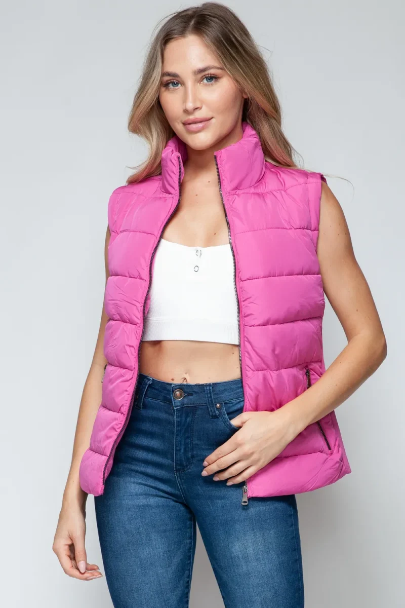 Zip Up Turtleneck Vest with Pockets - Rose Violet