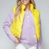 Zip Up Turtleneck Shiny Quilted Vest - Yellow
