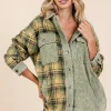 Plaid Button Down Drop Shoulder Jacket - Olive