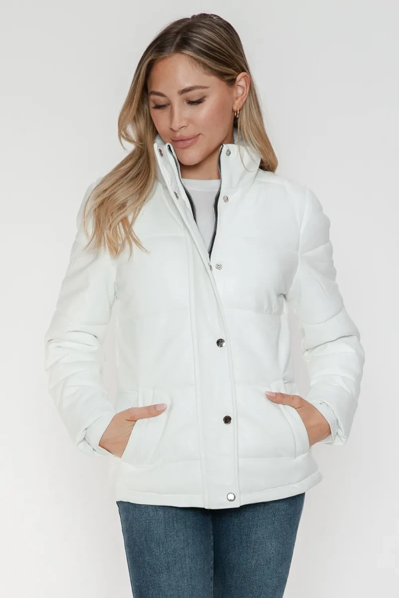 YMI Pocketed Zip Up Turtleneck Puffer Jacket - White