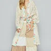 Floral Trim Lace Open Front Longline Cardigan - Natural