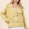 Double Breasted Long Sleeve Trench Coat Jacket - Yellow