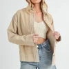 Side Slit Exposed Seam Button Up Corduroy Jacket - Tan