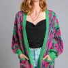 Umgee Full Size Animal Print Open Front Cardigan with Side Pockets Plus Size - Green Mix