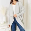 Open Front Duster Cardigan with Pockets - Light Gray