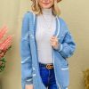 Cozy Fringe Detail Sweater Cardigan - Sky Blue
