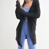Chunky Waffle Mineral Wash Hooded Open Cardigan - Black