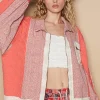 Floral Patchwork Zip Up Long Sleeve Jacket - Coral