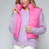 Zip Up Turtleneck Shiny Quilted Vest - Hot Pink