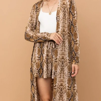 Snake Print Kimono Open Front Longline Cardigan - Snake